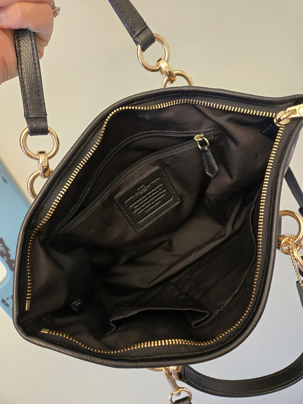 Coach Leopard-Print Leather Tote in Tan and Black with Gold Hardware - Picture 6 of 9